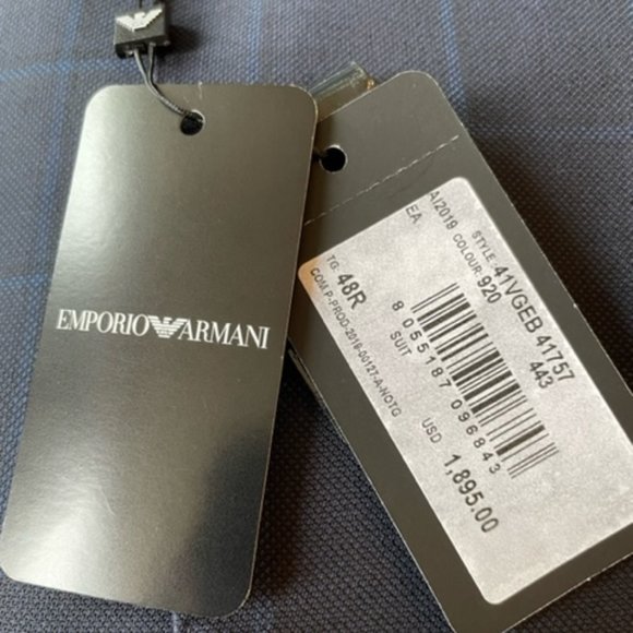 Authentic Emporio Armani - G-Line Windowpane Men's Suit - 38R - Blue - Picture 3 of 7